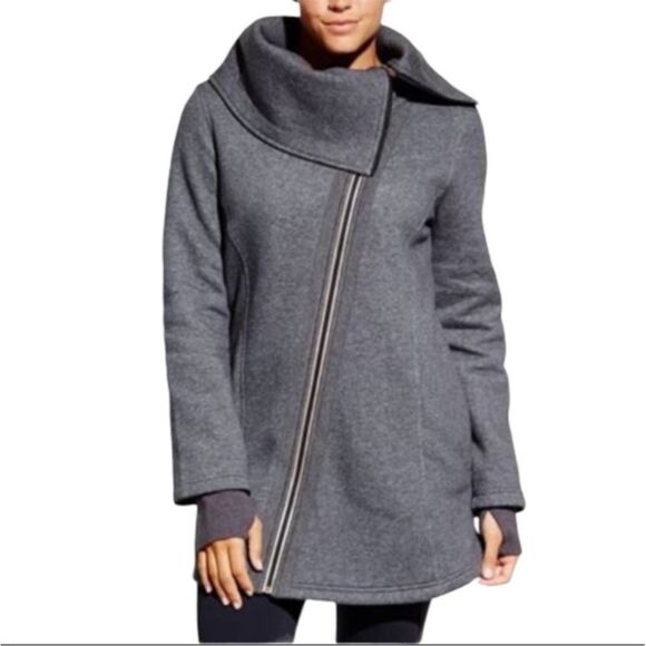 Calia Grey Wide Collar Longline Asymmetrical Zip Up Sweatshirt Fleece Jacket M - Picture 1 of 11